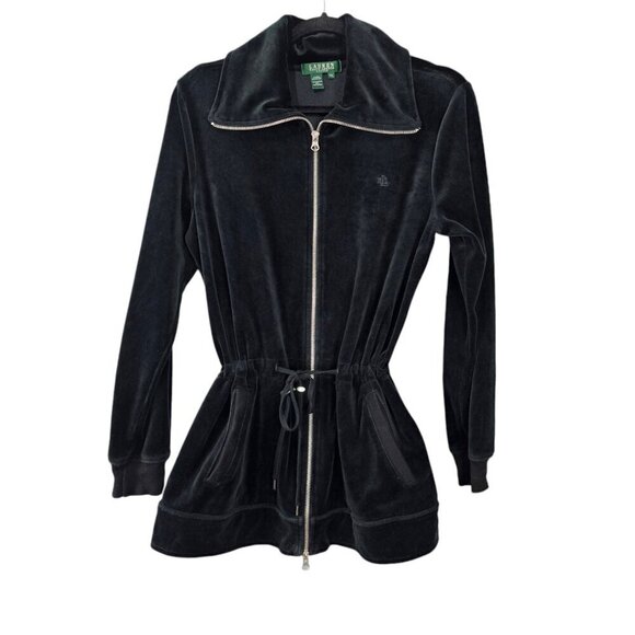 Lauren Ralph Lauren Velour Full Zip Black Track Jacket Coat - Picture 1 of 10